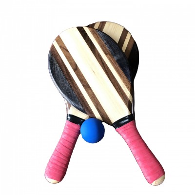 HOLYKING Frescobol Wood Beach Racket Set, Includes 2 Paddles and 2 Balls. Black Grip.