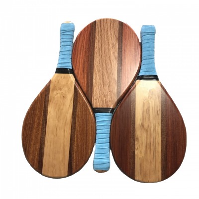 HOLYKING Wooden Beach Striped Paddle Ball Set - Tennis Racket Outdoor Sport Games