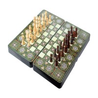 train chess game and wooden backgammon set for souvenir or gift items